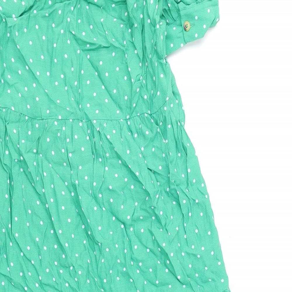 Marks and Spencer Womens Green Polka Dot Viscose A-Line Size 14 V-Neck Button