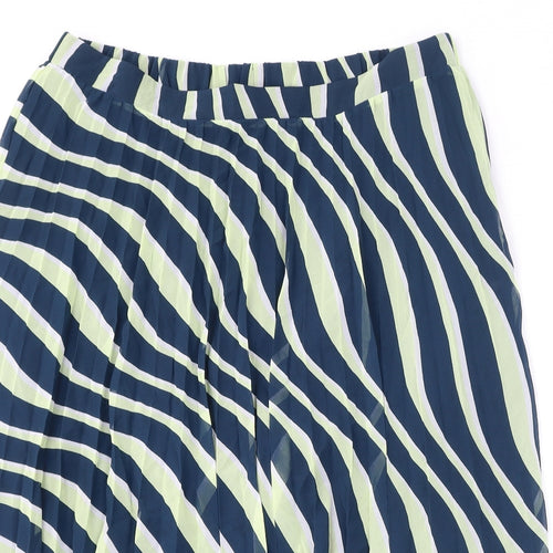 Marks and Spencer Womens Blue Geometric Polyester Pleated Skirt Size 18