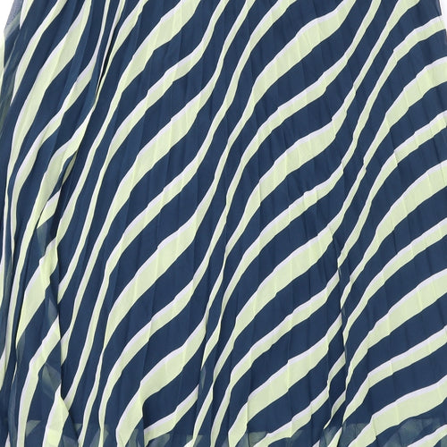 Marks and Spencer Womens Blue Geometric Polyester Pleated Skirt Size 18