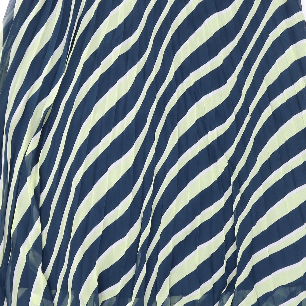 Marks and Spencer Womens Blue Geometric Polyester Pleated Skirt Size 18