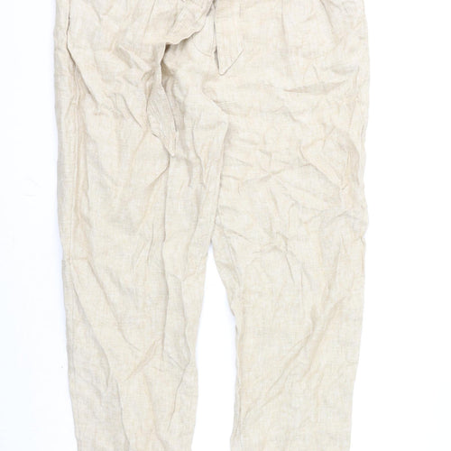 Marks and Spencer Womens Beige Linen Trousers Size 16 L28 in Regular Zip