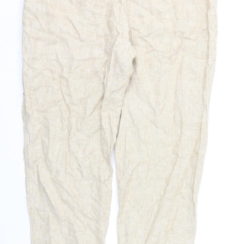 Marks and Spencer Womens Beige Linen Trousers Size 16 L28 in Regular Zip