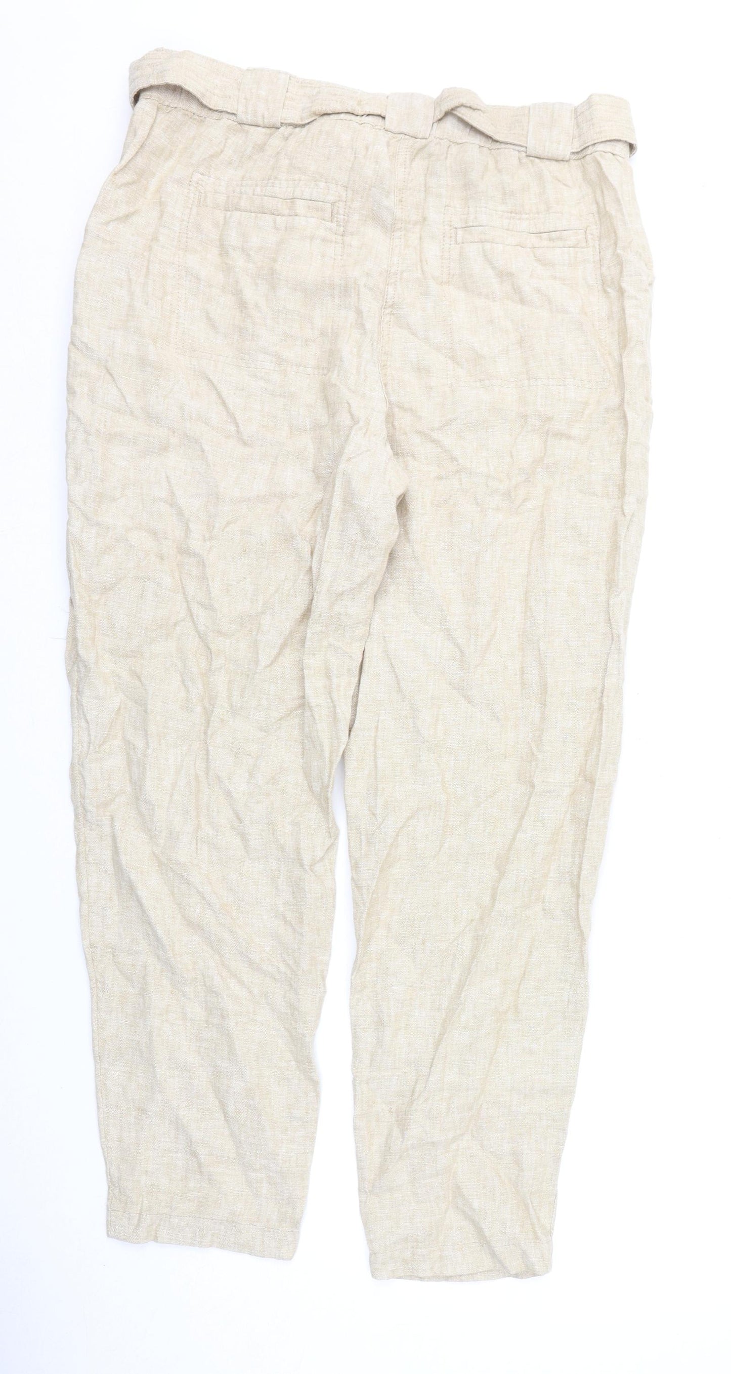 Marks and Spencer Womens Beige Linen Trousers Size 16 L28 in Regular Zip