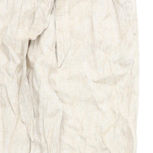 Marks and Spencer Womens Beige Linen Trousers Size 16 L28 in Regular Zip