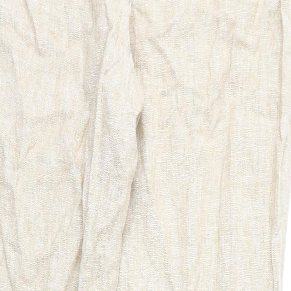 Marks and Spencer Womens Beige Linen Trousers Size 16 L28 in Regular Zip