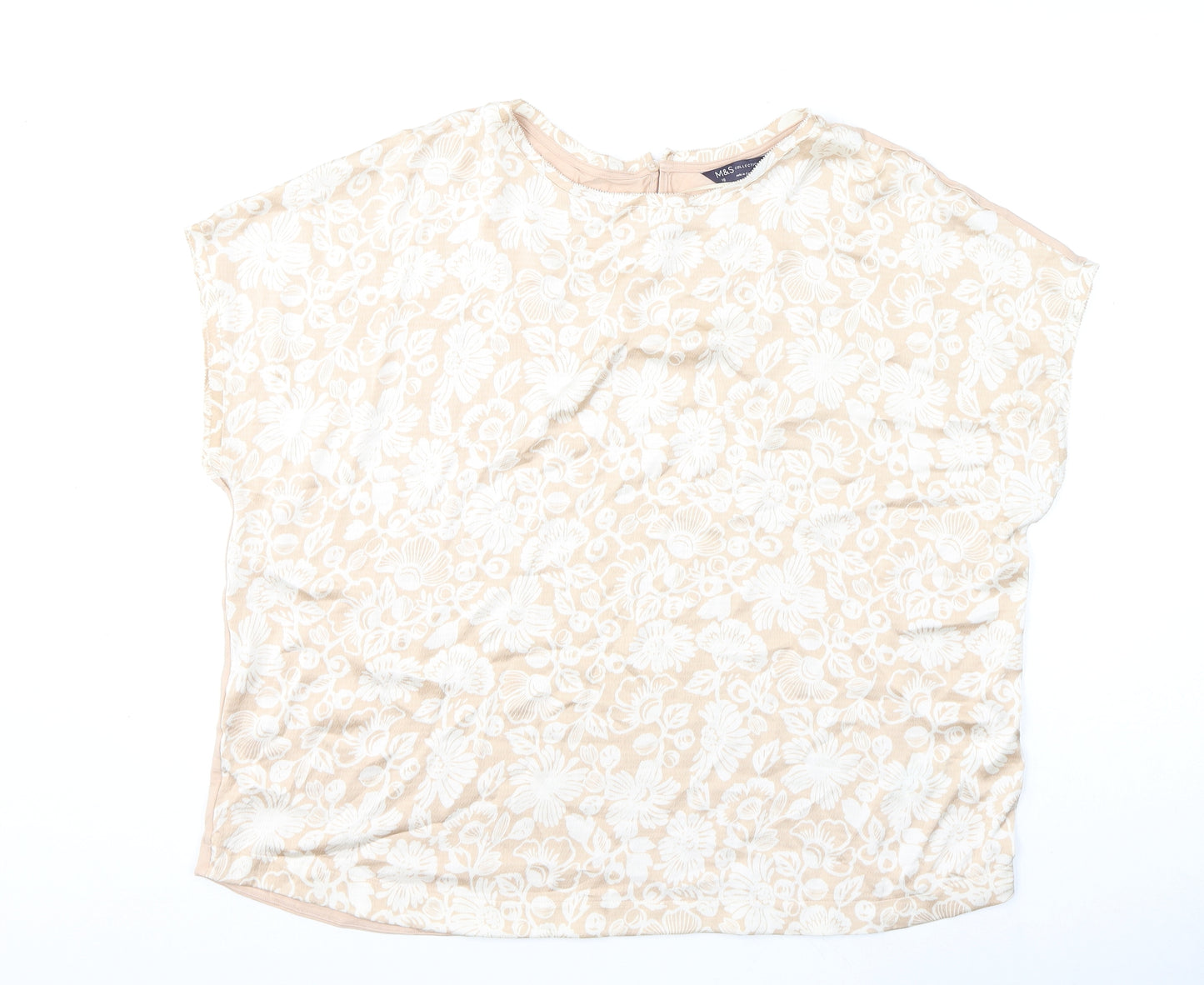 Marks and Spencer Womens Pink Floral Polyester Basic Blouse Size 18 Round Neck