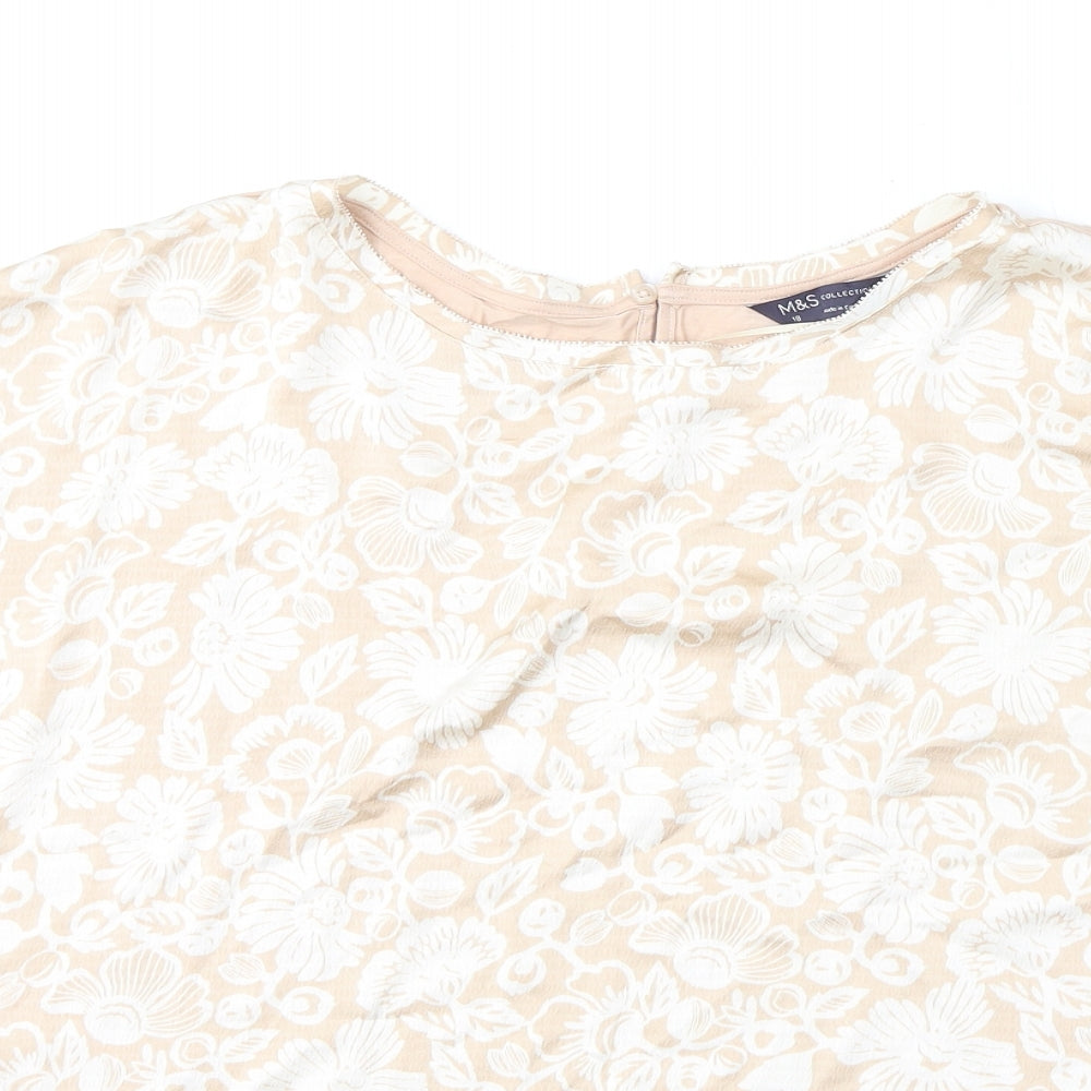Marks and Spencer Womens Pink Floral Polyester Basic Blouse Size 18 Round Neck