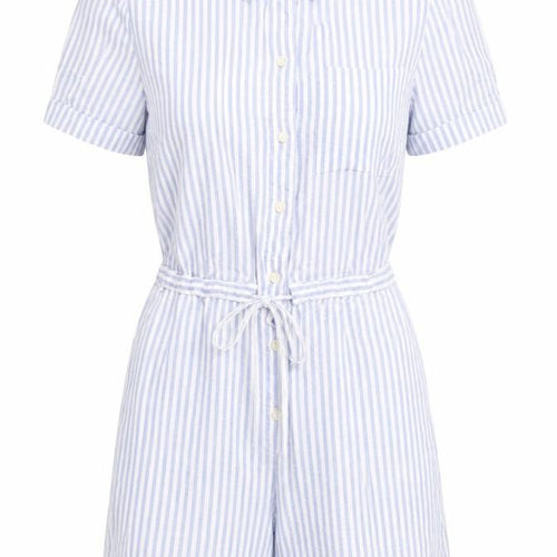 Marks and Spencer Womens Blue Striped Linen Romper One-Piece Size 12 L3 in Button
