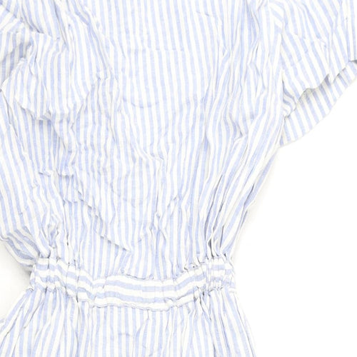 Marks and Spencer Womens Blue Striped Linen Romper One-Piece Size 12 L3 in Button