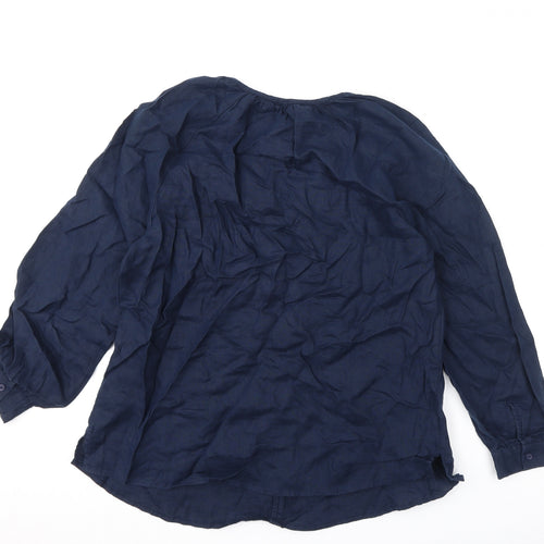 marks Womens Blue Linen Basic Blouse Size 12 Round Neck