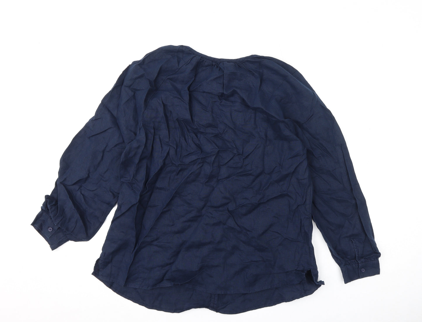 marks Womens Blue Linen Basic Blouse Size 12 Round Neck