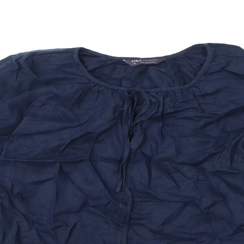 marks Womens Blue Linen Basic Blouse Size 12 Round Neck