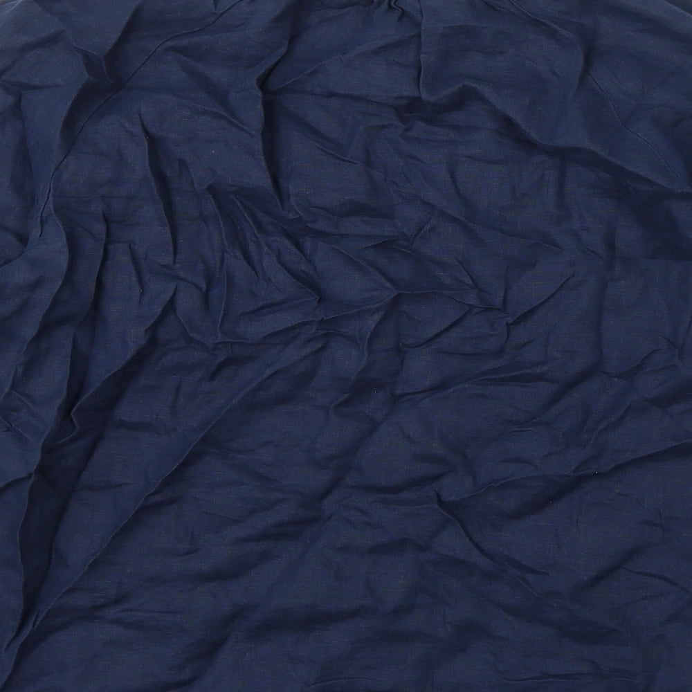 marks Womens Blue Linen Basic Blouse Size 12 Round Neck