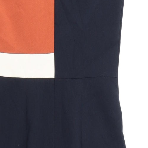 Marks and Spencer Womens Blue Geometric Polyester Pencil Dress Size 8 Round Neck Zip - Slit