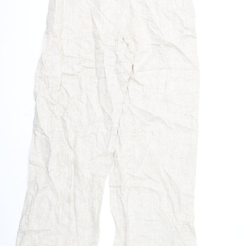 Marks and Spencer Womens Beige Linen Trousers Size 14 L30 in Regular Zip