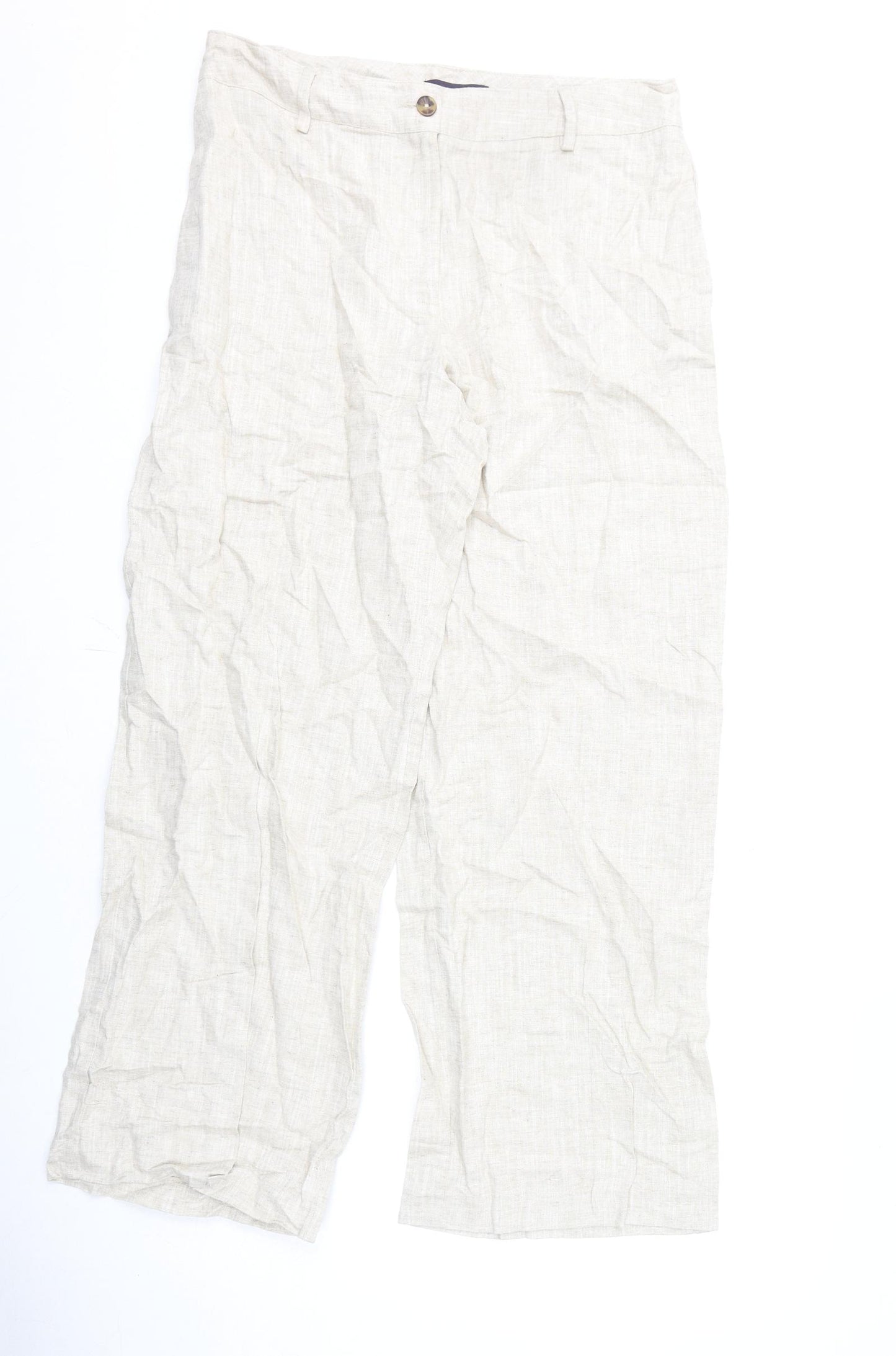 Marks and Spencer Womens Beige Linen Trousers Size 14 L30 in Regular Zip