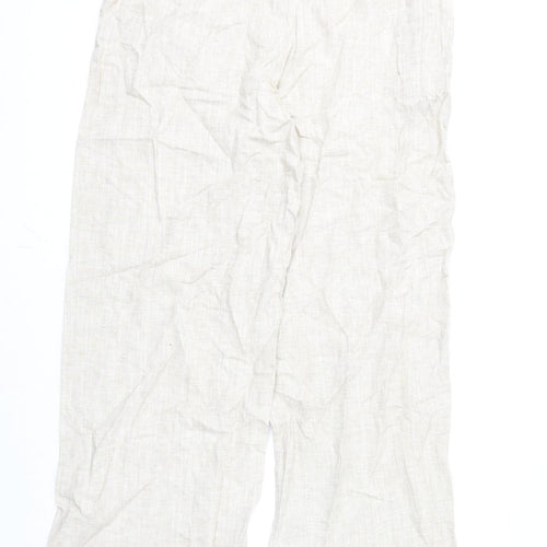 Marks and Spencer Womens Beige Linen Trousers Size 14 L30 in Regular Zip