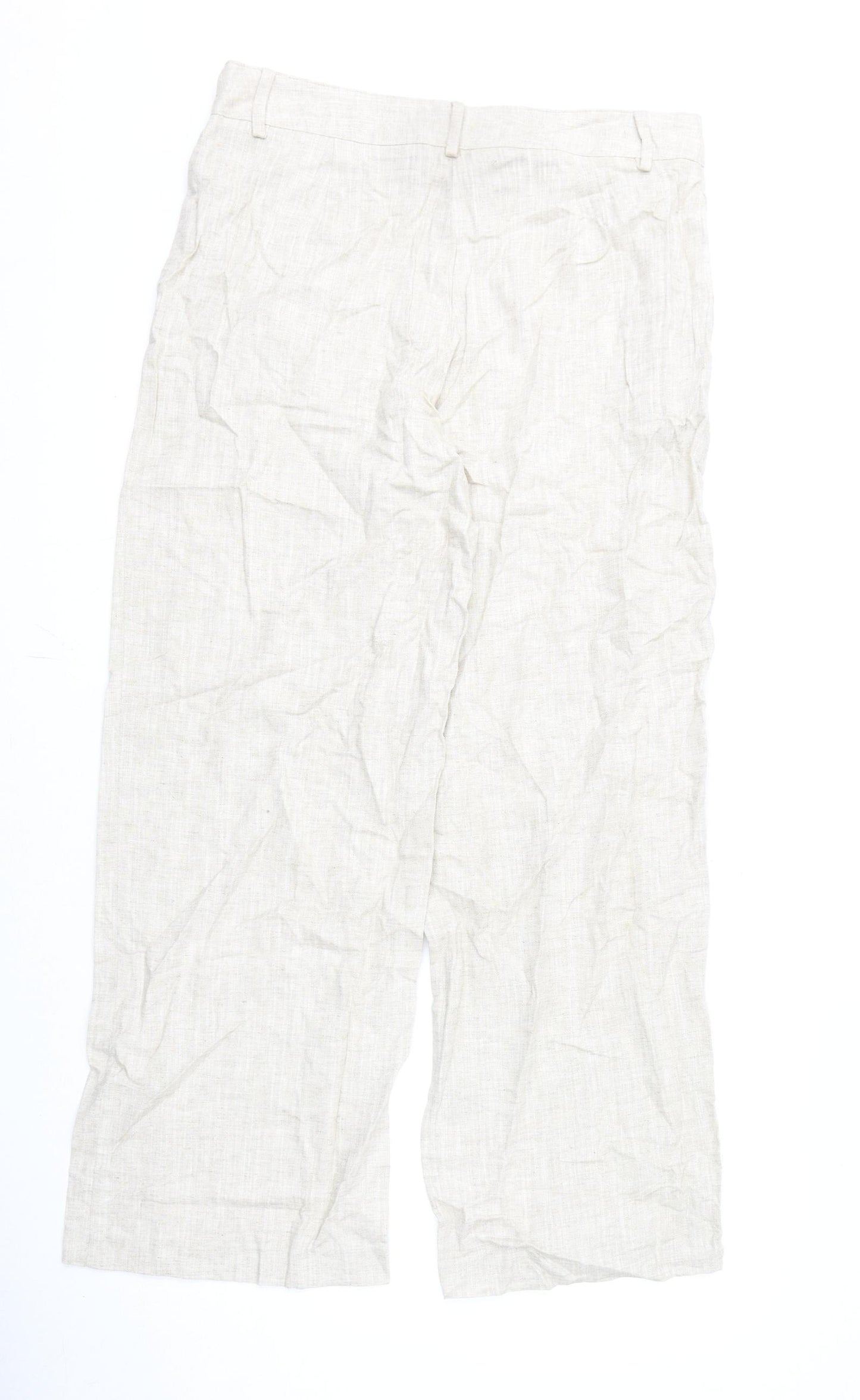 Marks and Spencer Womens Beige Linen Trousers Size 14 L30 in Regular Zip