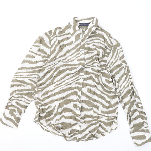 Marks and Spencer Womens Brown Animal Print 100% Cotton Basic Button-Up Size 6 Collared - Tiger Print