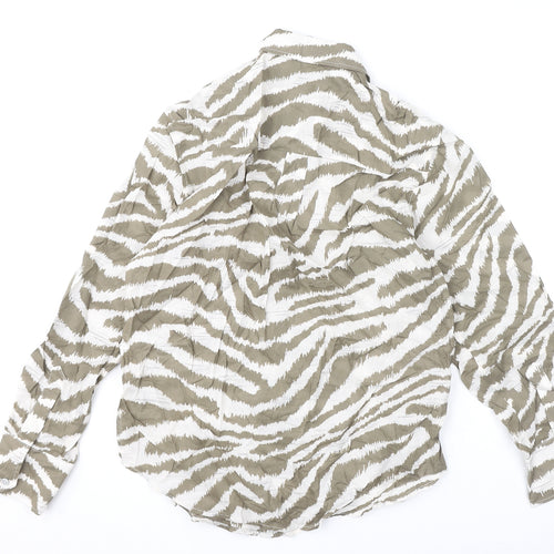 Marks and Spencer Womens Brown Animal Print 100% Cotton Basic Button-Up Size 6 Collared - Tiger Print