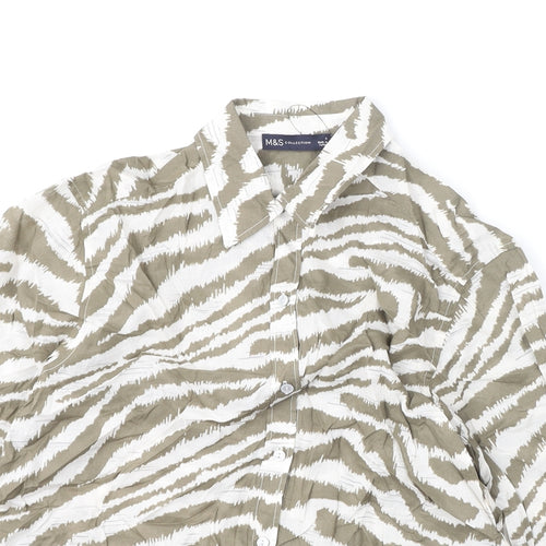 Marks and Spencer Womens Brown Animal Print 100% Cotton Basic Button-Up Size 6 Collared - Tiger Print