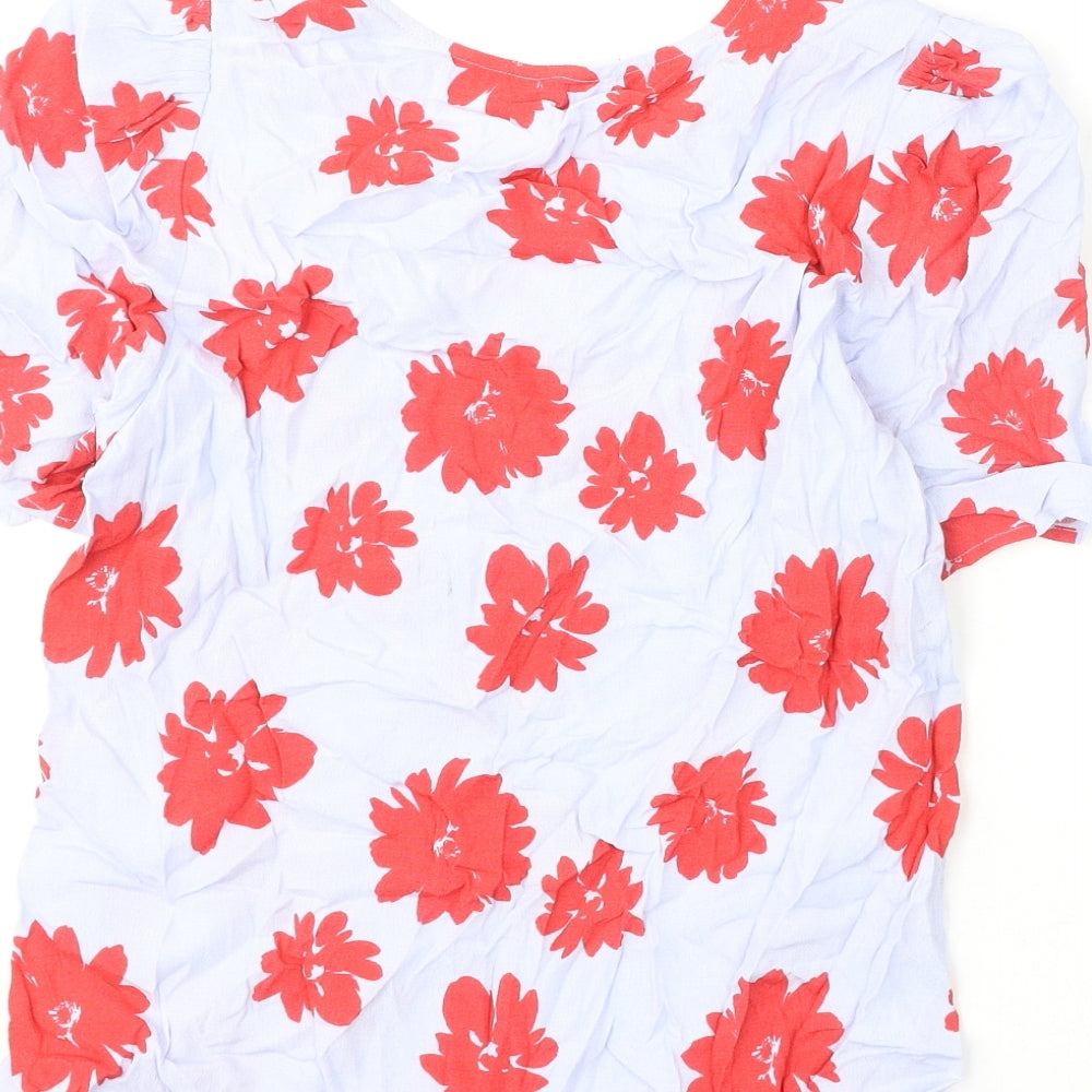 Marks and Spencer Womens Blue Floral Viscose Basic Blouse Size 10 V-Neck