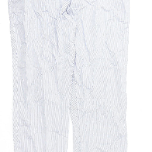 Marks and Spencer Womens Blue Striped Cotton Chino Trousers Size 14 L27 in Regular Zip