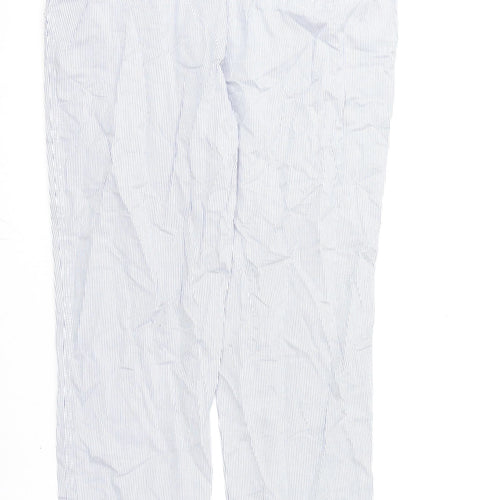 Marks and Spencer Womens Blue Striped Cotton Chino Trousers Size 14 L27 in Regular Zip