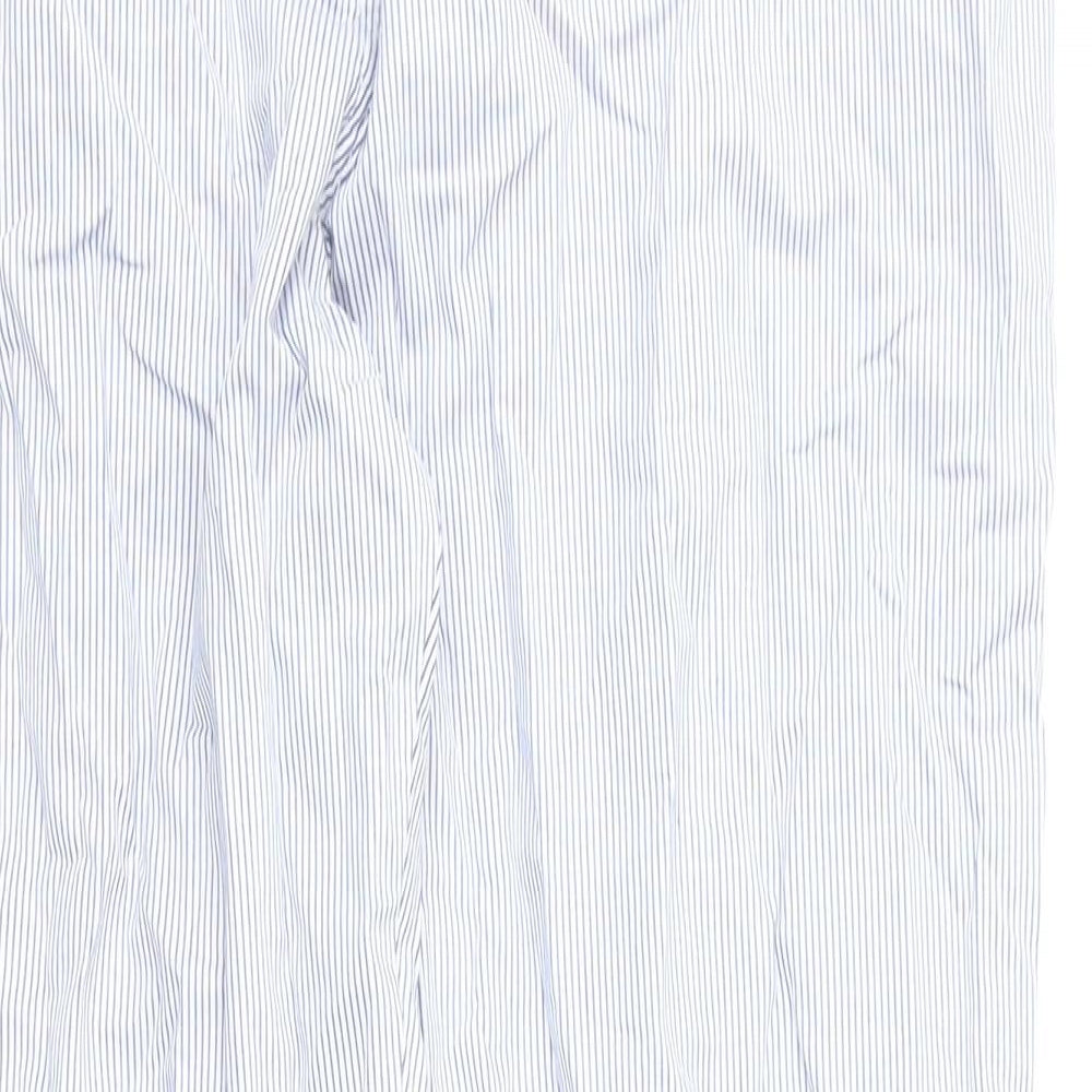Marks and Spencer Womens Blue Striped Cotton Chino Trousers Size 14 L27 in Regular Zip