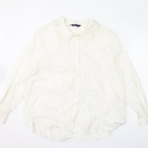 Marks and Spencer Womens White 100% Cotton Basic Blouse Size 20 Collared - Embroidery