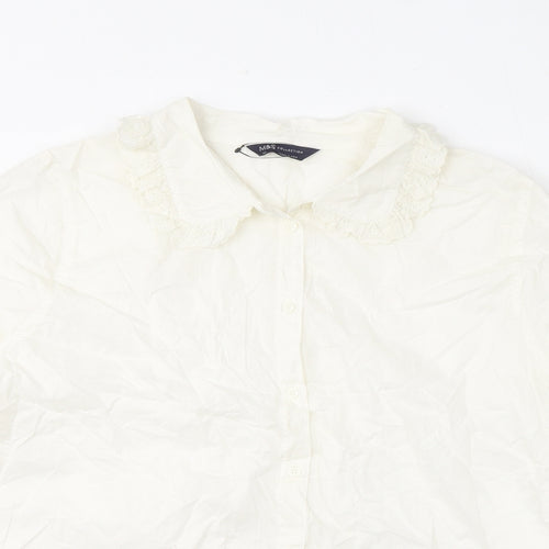 Marks and Spencer Womens White 100% Cotton Basic Blouse Size 20 Collared - Embroidery