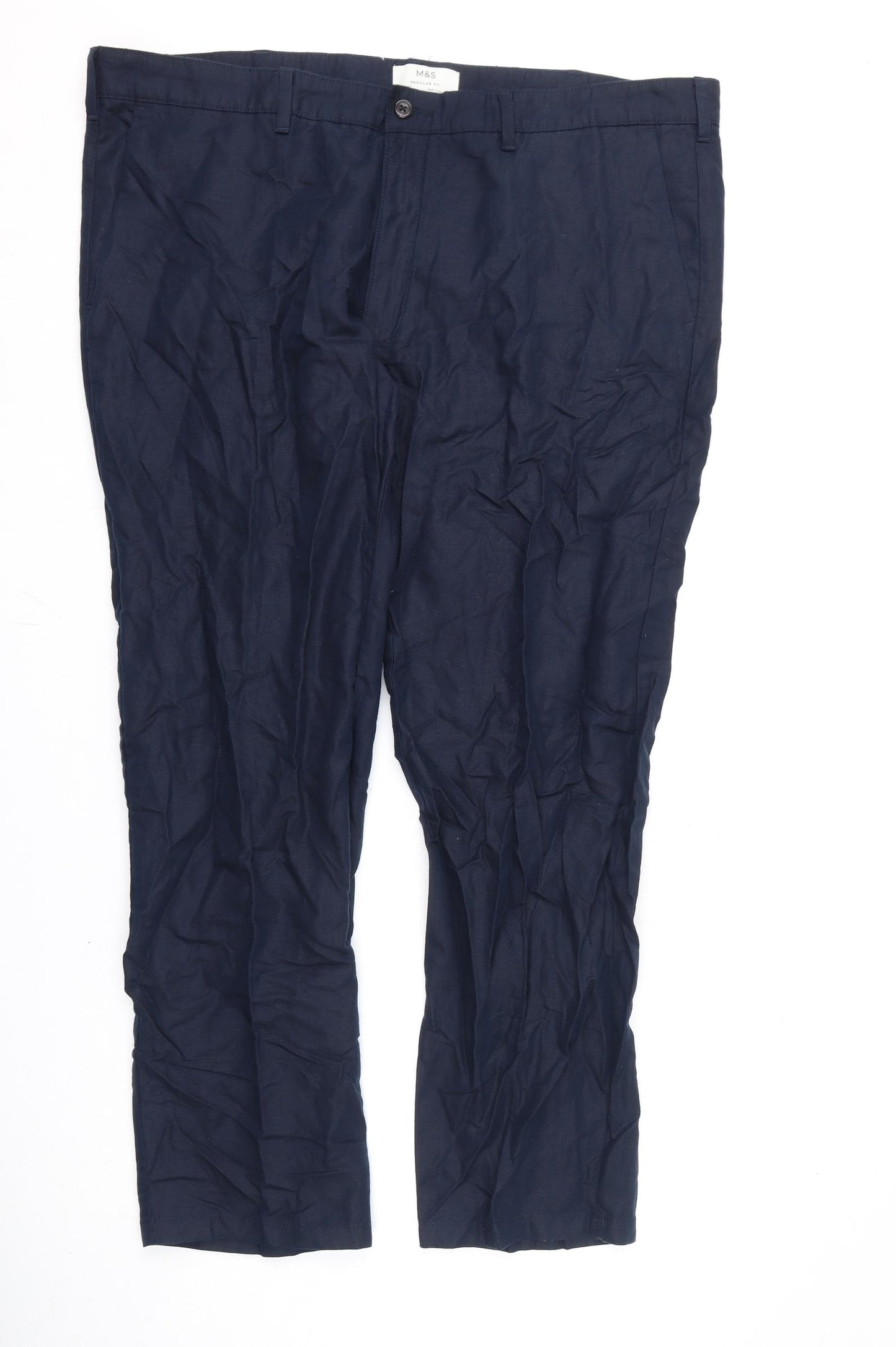 Marks and Spencer Mens Blue Linen Trousers Size 44 in L31 in Regular Zip