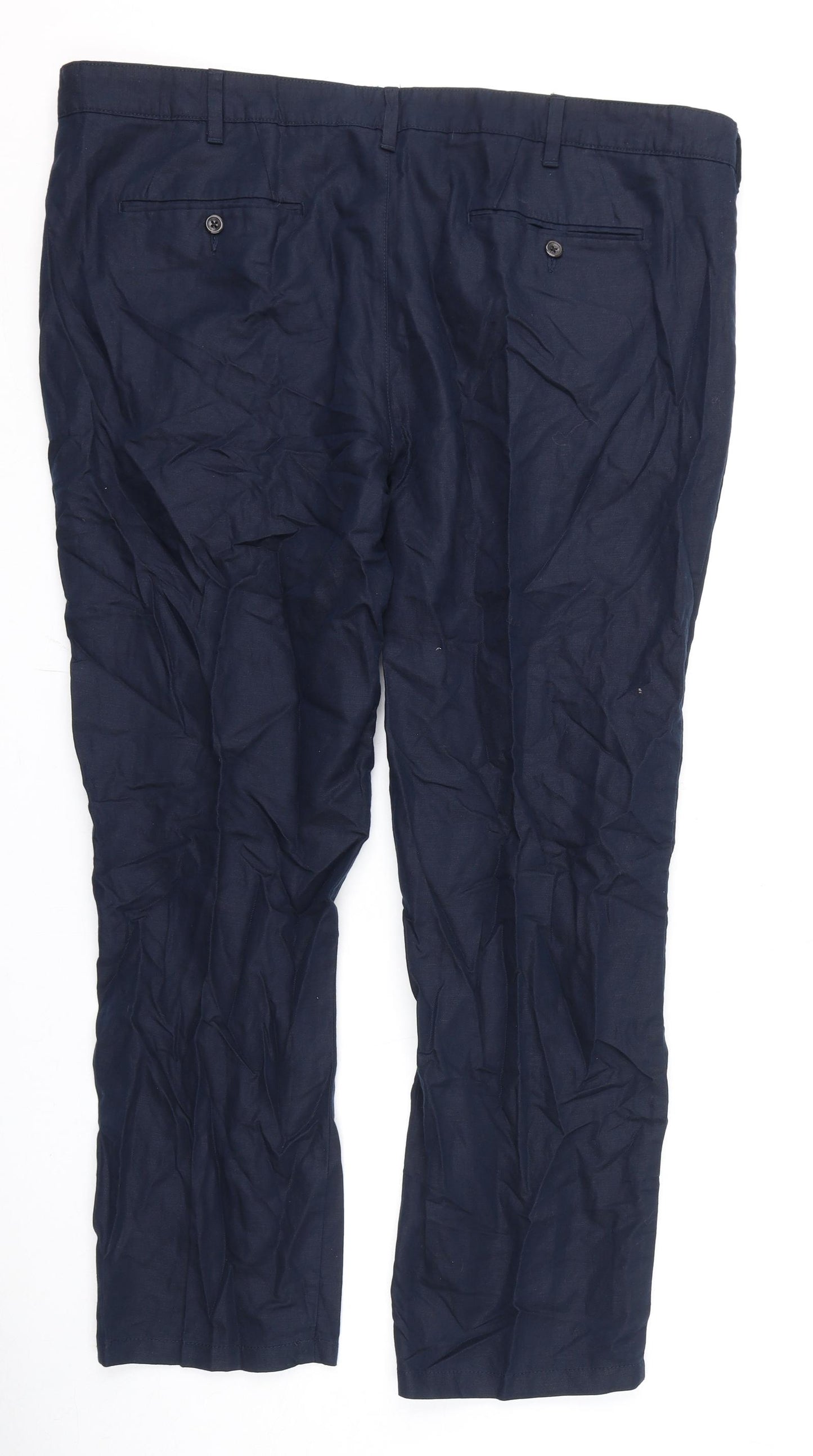 Marks and Spencer Mens Blue Linen Trousers Size 44 in L31 in Regular Zip