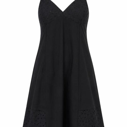 Zara Womens Black Polyester A-Line Size S V-Neck Tie - Floral Embroidery