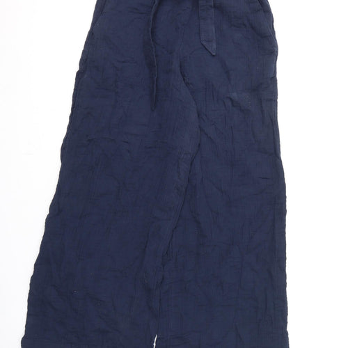 Per Una Womens Blue Cotton Trousers Size 10 L28 in Regular - Belt Included