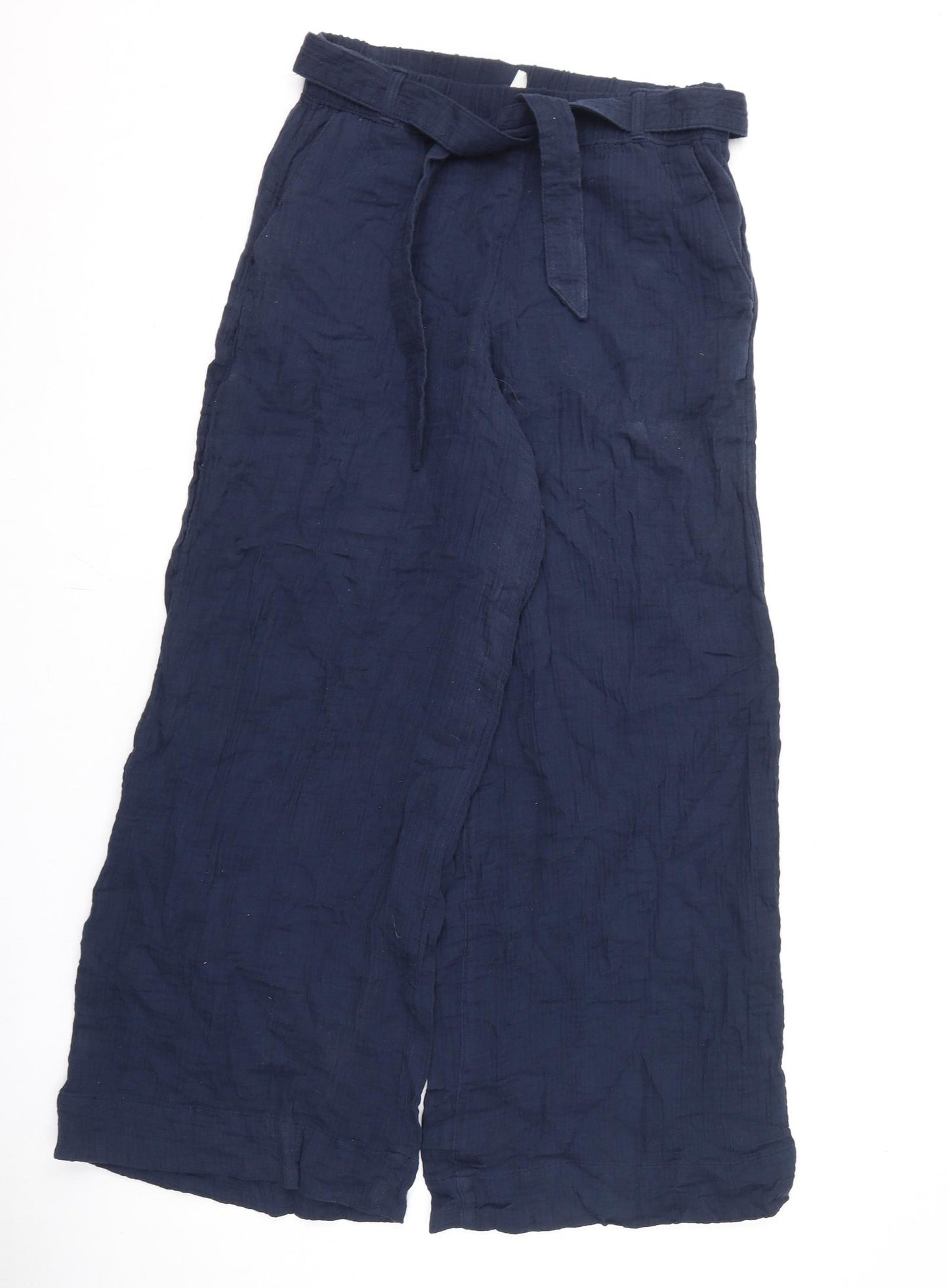 Per Una Womens Blue Cotton Trousers Size 10 L28 in Regular - Belt Included