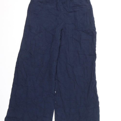 Per Una Womens Blue Cotton Trousers Size 10 L28 in Regular - Belt Included
