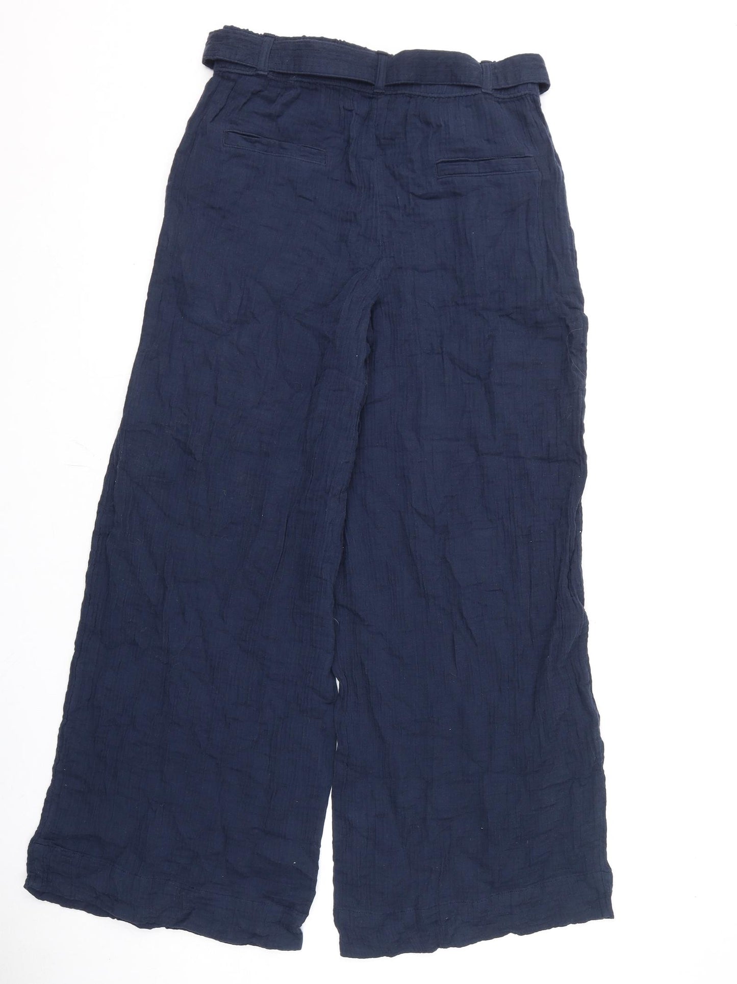 Per Una Womens Blue Cotton Trousers Size 10 L28 in Regular - Belt Included
