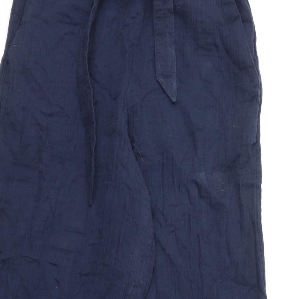 Per Una Womens Blue Cotton Trousers Size 10 L28 in Regular - Belt Included