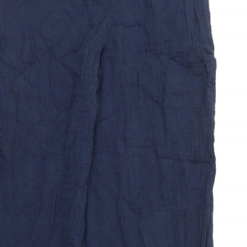 Per Una Womens Blue Cotton Trousers Size 10 L28 in Regular - Belt Included