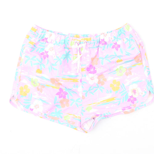Marks and Spencer Girls Multicoloured Geometric Polyester Bermuda Shorts Size 11-12 Years Regular Drawstring - Swim Shorts, Palm Trees, Flowers