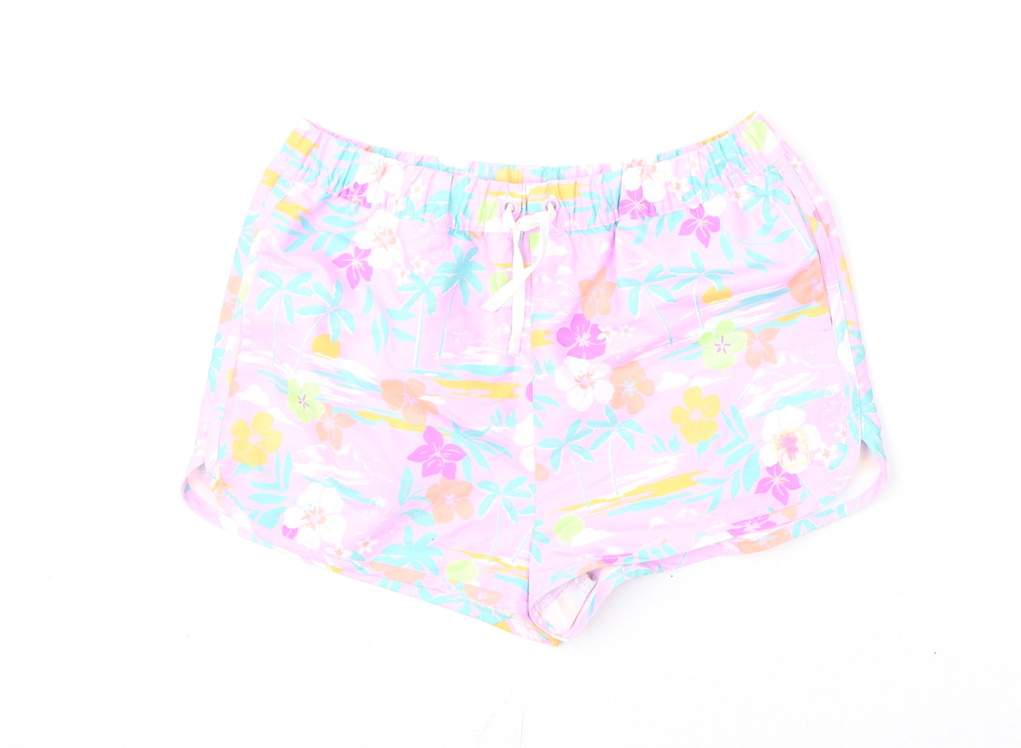 Marks and Spencer Girls Multicoloured Geometric Polyester Bermuda Shorts Size 11-12 Years Regular Drawstring - Swim Shorts, Palm Trees, Flowers