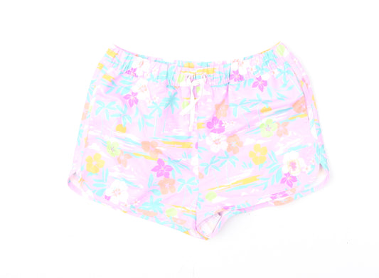 Marks and Spencer Girls Multicoloured Geometric Polyester Bermuda Shorts Size 11-12 Years Regular Drawstring - Swim Shorts, Palm Trees, Flowers