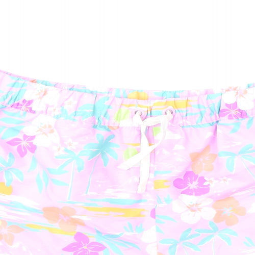 Marks and Spencer Girls Multicoloured Geometric Polyester Bermuda Shorts Size 11-12 Years Regular Drawstring - Swim Shorts, Palm Trees, Flowers