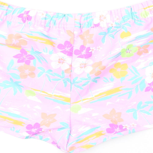 Marks and Spencer Girls Multicoloured Geometric Polyester Bermuda Shorts Size 11-12 Years Regular Drawstring - Swim Shorts, Palm Trees, Flowers