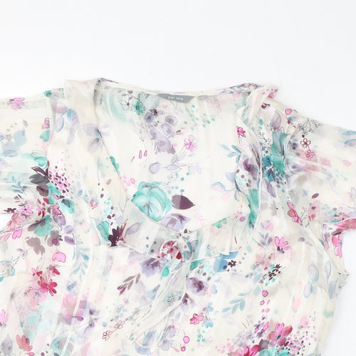 Per Una Womens White Striped Silk Basic Blouse Size 14 V-Neck - Floral Pattern