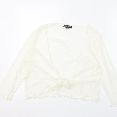 Jenny Loyd Womens Ivory V-Neck Acrylic Shrug Jumper Size M - Tie Front