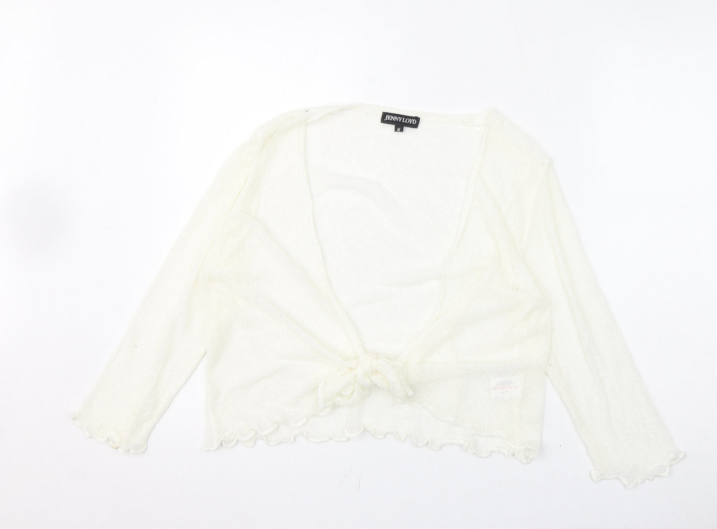 Jenny Loyd Womens Ivory V-Neck Acrylic Shrug Jumper Size M - Tie Front