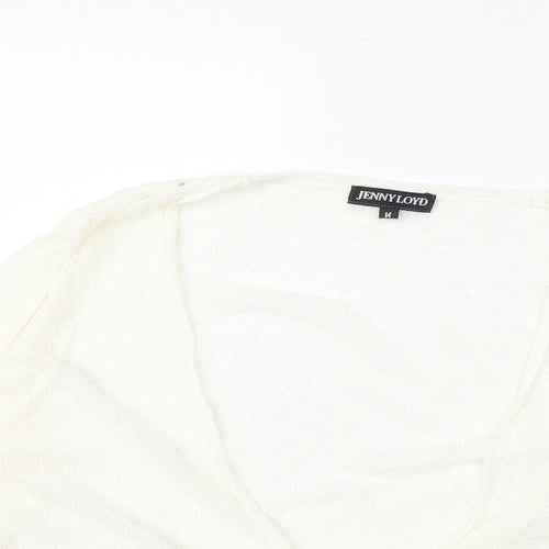 Jenny Loyd Womens Ivory V-Neck Acrylic Shrug Jumper Size M - Tie Front