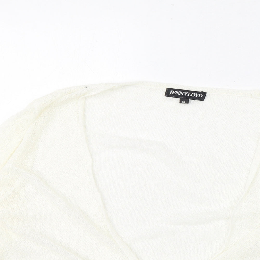 Jenny Loyd Womens Ivory V-Neck Acrylic Shrug Jumper Size M - Tie Front